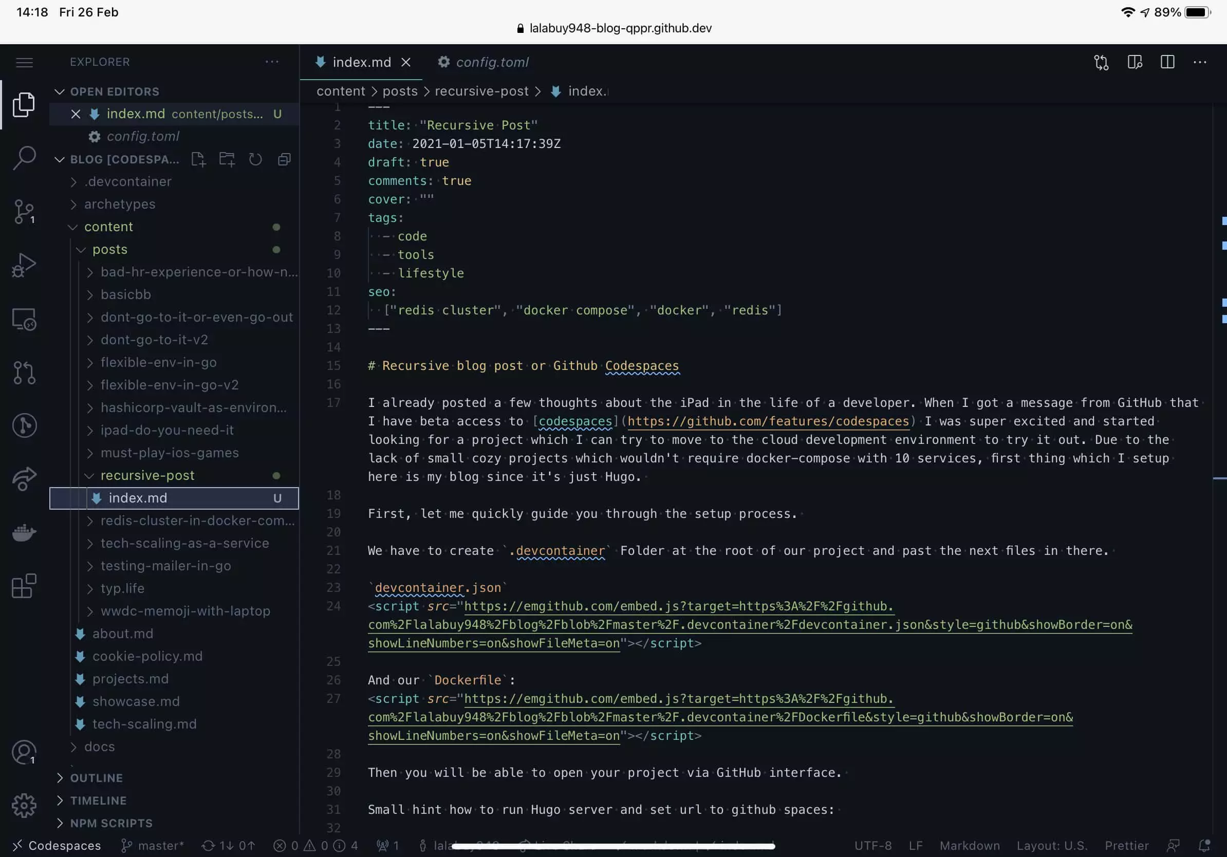 Recursive blog post or Github Codespaces